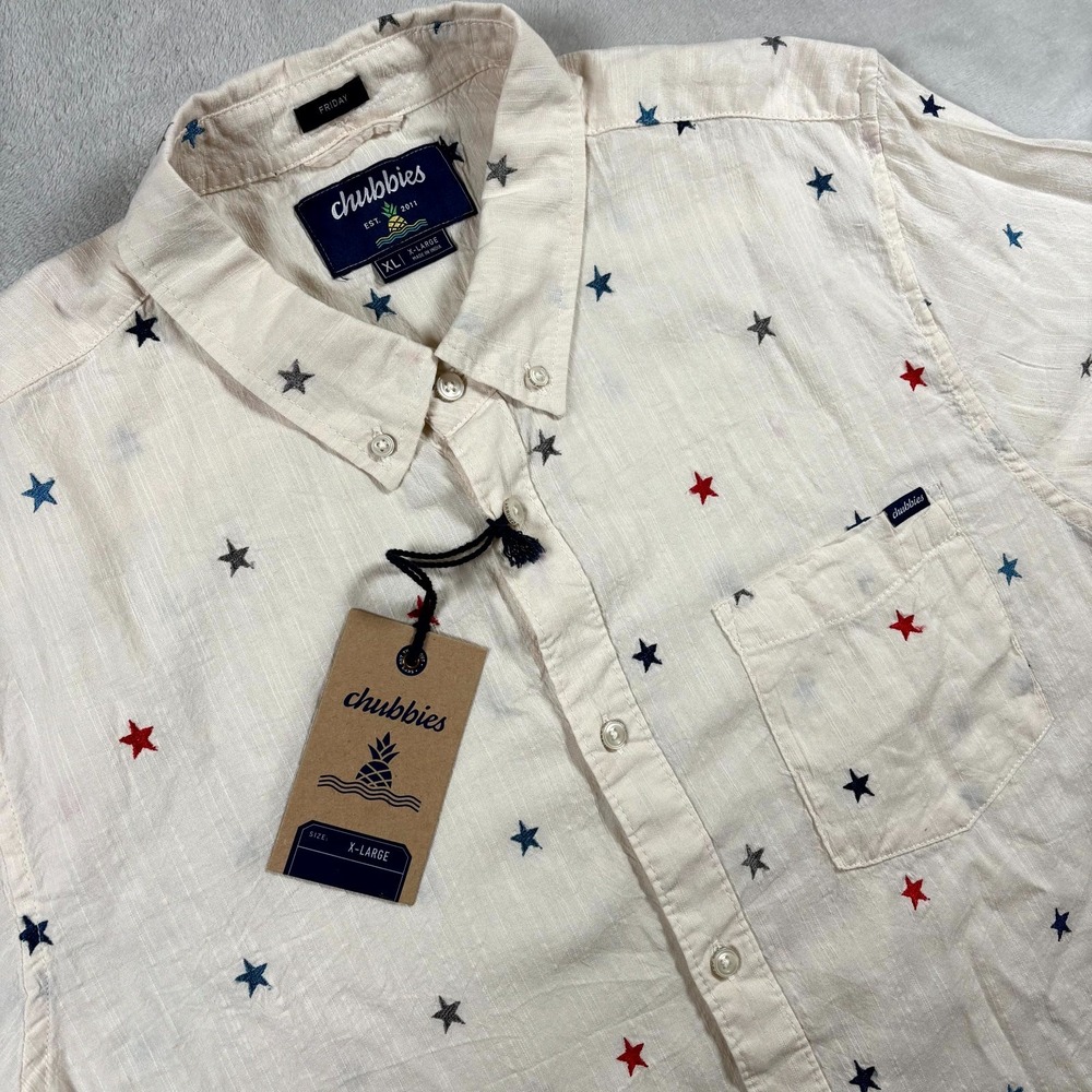 Chubbies The All Stars No Stripes Resort Weave Friday Shirt Mens XL Off‎ White